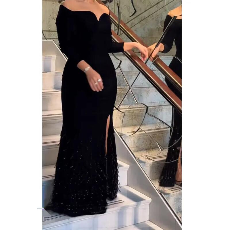 Sweetheart Prom Dress Full Sleeves With Floor Length Evening Dress Women Birthday Wedding Party Formal Gowns Arabia