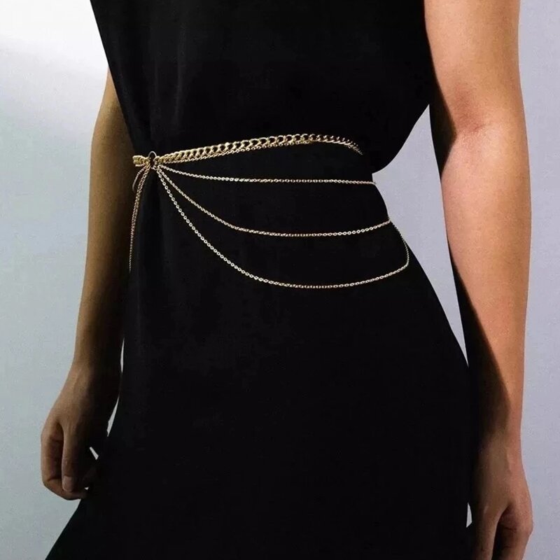 Cadena cintura ajustable múltiples capas cadena cuerpo joyería playa para regalos mujeres
