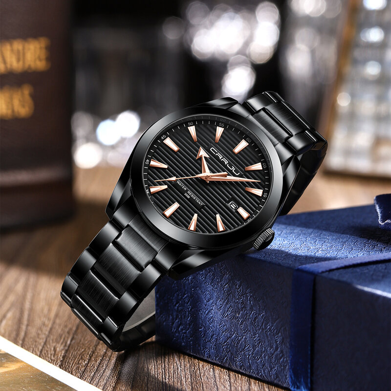 CRRJU العلامة التجارية الجديدة ساعة للرجال الفاخرة موضة مضيئة كوارتز ساعة التناظرية الرياضة مقاوم للماء الفولاذ المقاوم للصدأ ساعة اليد