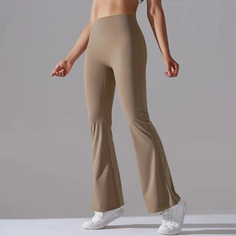 Calças de Yoga monocromáticas para mulheres, slim fit, cintura alta, treinamento elástico, perna larga, calças fitness