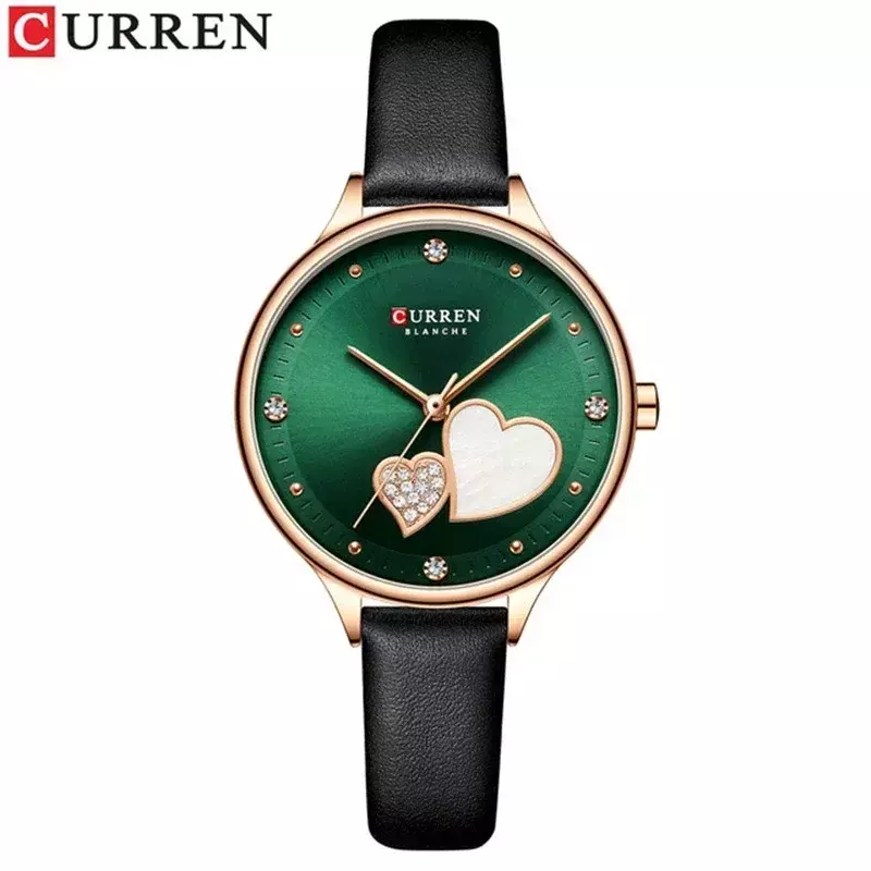 Роскошные женские наручные часы Curren, модные золотистые кварцевые наручные часы для женщин, водонепроницаемые дамские часы с кожаным ремешком, подарки