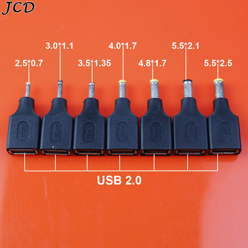 JCD-Adaptador de enchufe de alimentación USB de 1 piezas, conector Jack de CC de 5,5x2,5, 5,5x2,1, 4,8x1,7, 4,0x1,7, 5,5x1,7, 2,5x0,7, 3,0x1,1mm, 3,5x1,35