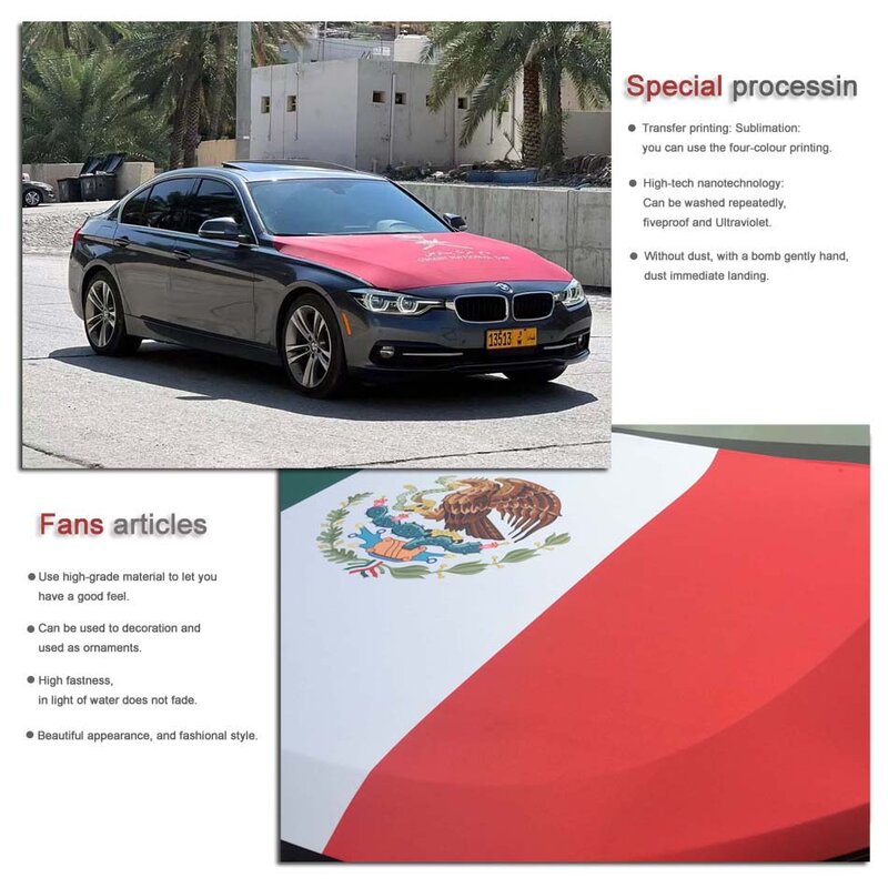 Puerto Rico Flags Car Hood Cover 3.3X5FT/6X7FT100% Polyester Elastic Fabrics Can be Washed Suitable for Large SUV and Pickup