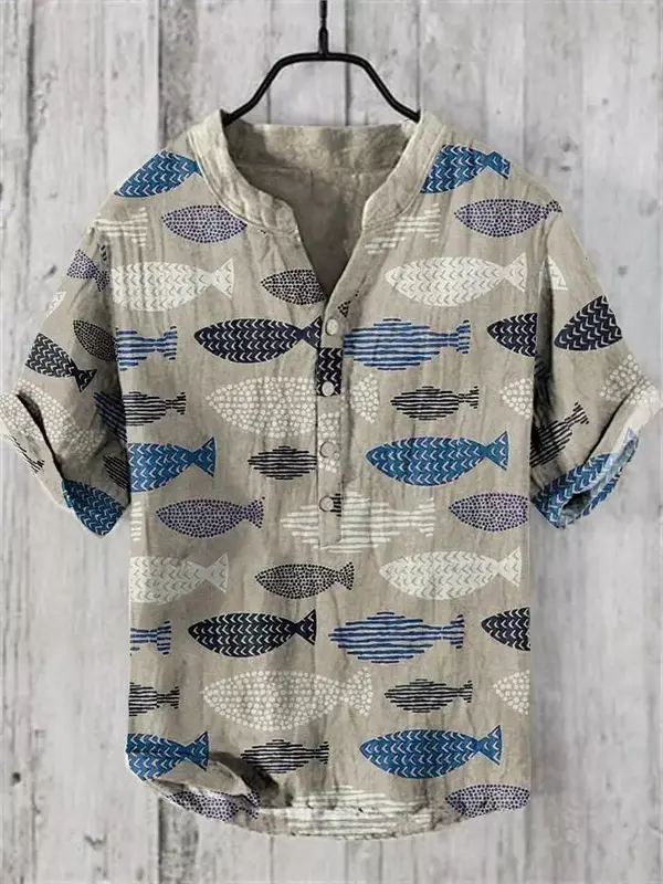 Spring and summer casual shirts for men and women, jellyfish short-sleeved shirts, Hawaiian style printed shirts, men's tops