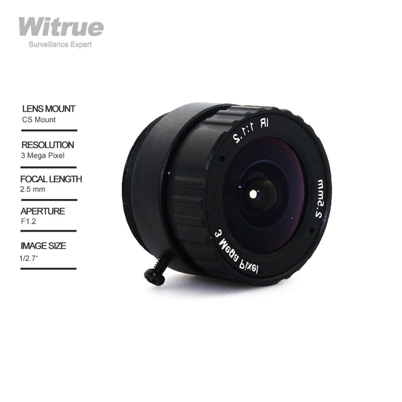 Witrue HD 3MP CCTV Objektiv 2,5mm CS-Mount 1/2.7 "F 1,2 für Überwachung IP Sicherheit Kameras