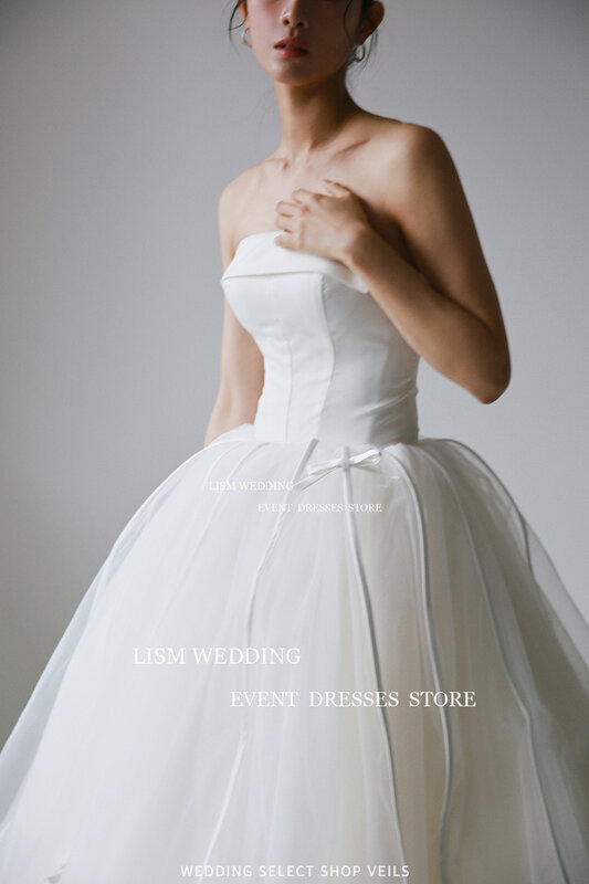 LISM-vestido de novia elegante sin tirantes, traje de novia con lazo de tul de hada para sesión de fotos, sin mangas, personalizado