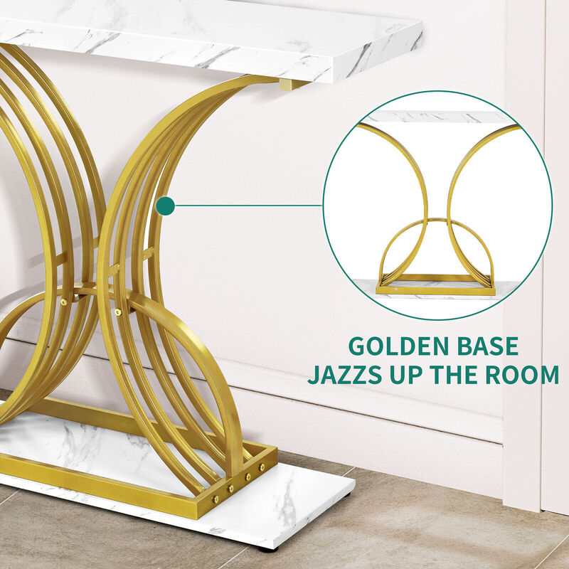 Бесплатная доставка, США, современный золотой стол с консолью, 39 дюймов, входной стол с белым искусственным мрамором для гостиной