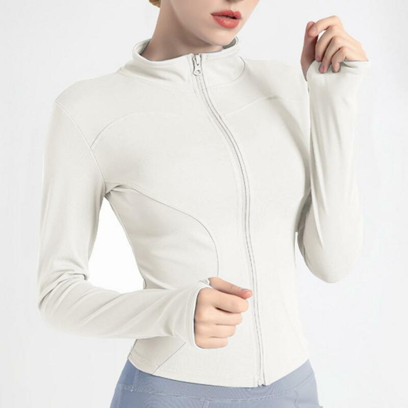 Soft Women Jacket Women's Quick-drying Stand Collar Sports Jacket with Sweat Absorption Slim Fit Elastic Closure Long Sleeve
