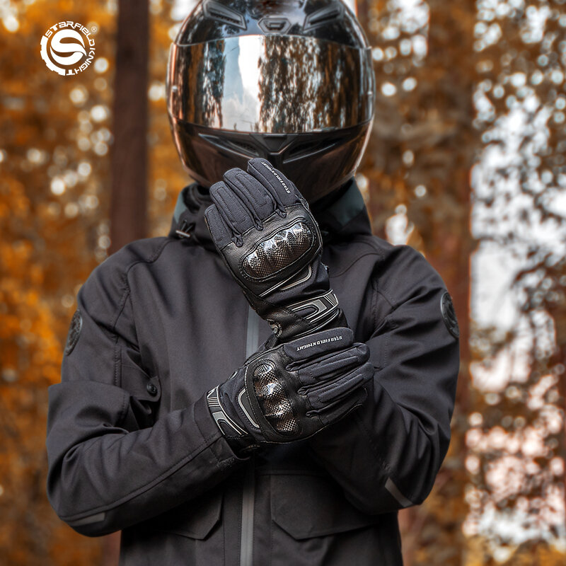 SFK-guantes de Moto de fibra de carbono, accesorios de cuero de cabra Real, impermeables, resistentes al desgaste, pantalla táctil, Invierno