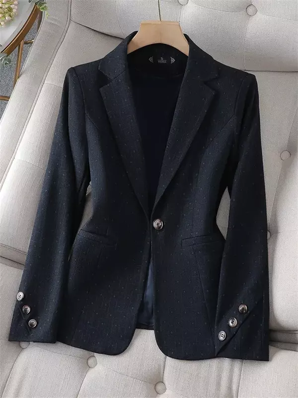 Blazer formal xadrez para mulheres, manga comprida, botão único, roupa de trabalho de negócios, jaqueta senhora do escritório, casaco feminino, rosa e preto