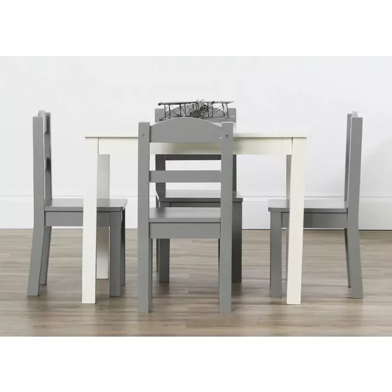 Humble Crew Springfield 5-Piece Wood Child Table & Chairs Set in White & Grey