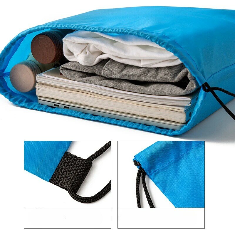Waterproof Drawstring Storage Bags Polyester Portable Foldable Reusable Backpack Travel Sundries Organizer Pocket Wholesale