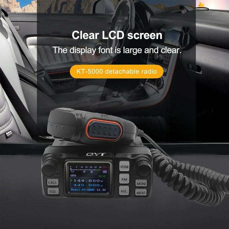 QYT KT-5000 Car Intercom, Mini rádio móvel com painel separável, 25W, 10km, VHF, UHF, Transceiver, Novo