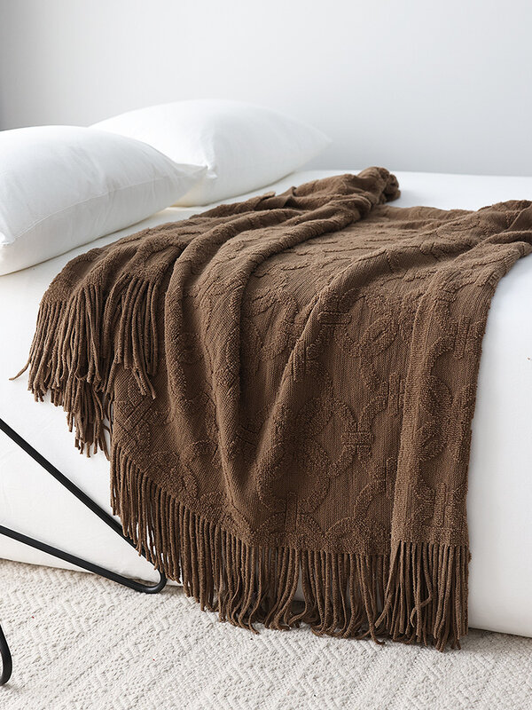 Knitted Blanket Tassel Chunky Throw Blanket For Sofa Couch Nordic Bedspread On Bed Soft Cozy Decorative Blankets 240*127cm