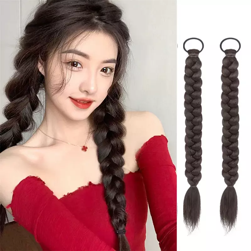 Synthetic Braided Twist Braids ponytail Hair Extension Black Natural Wig Long Ponytail Hair Band Rubber Band Women's Wig