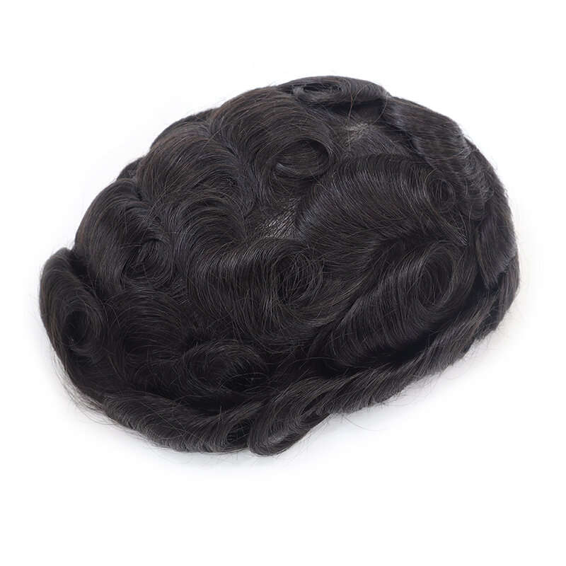Wig pria buatan tangan, rambut palsu pria 100% rambut manusia sistem pengganti rambut alami 0.02-0.03mm kulit tipis lembut Unit rambut v-loop