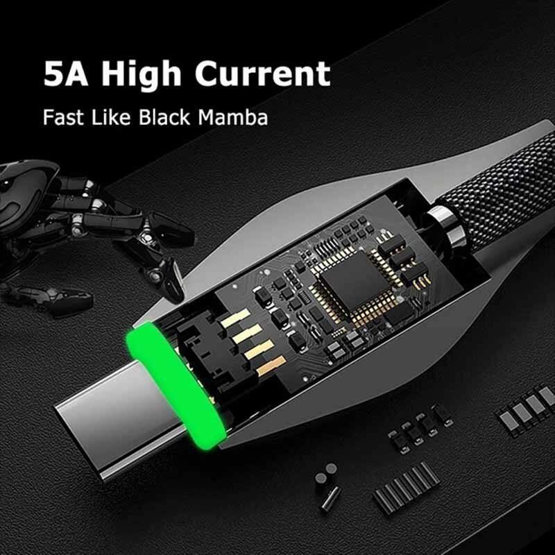 Marjay-Cable de carga rápida tipo C 5A, Cable negro Mamba, Micro USB para Xiaomi, Samsung, Huawei, Iphone 11, 12, 13