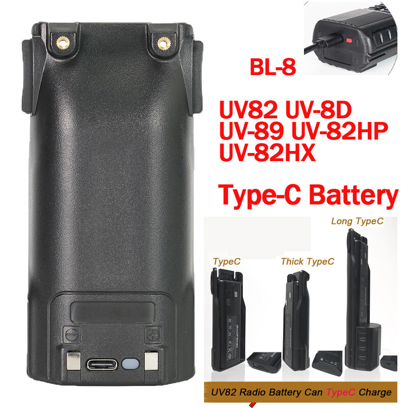 Baofeng Walkie Talkie uv82 Battery Type-C Rechargable Batterior for Baofeng 8D Two Way CB Radio USB Battery Wireless set