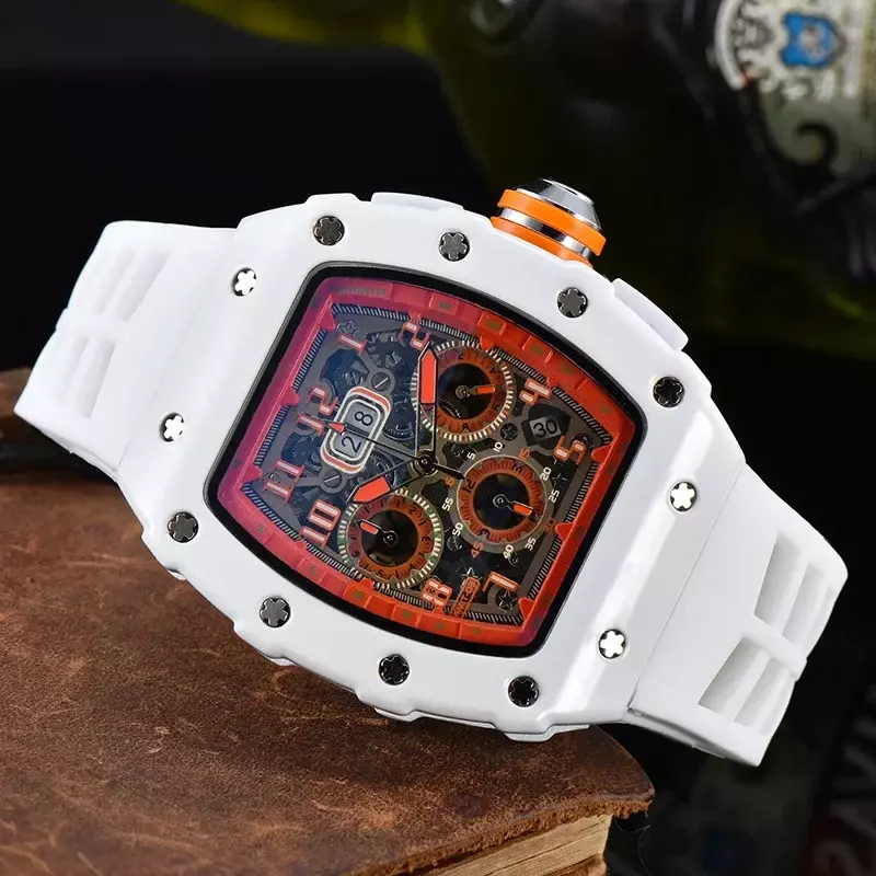Relógio masculino quartzo de cerâmica branca, esportes automáticos, 6 agulhas, segundos de corrida, multifuncional, moda, marca de topo, luxo, 2024
