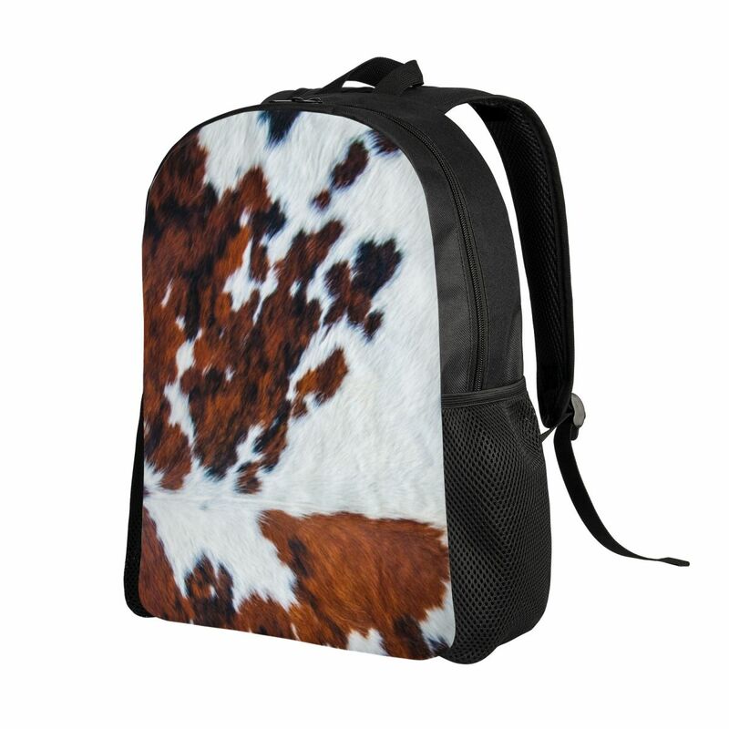 Rustic Cow Faux Fur Skin Leather Backpack School College Students Bookbag Fits 15 Inch Laptop Animal Cowhide Texture Bags