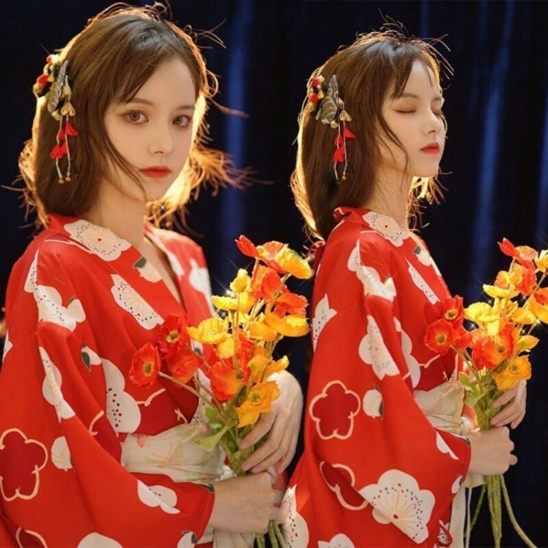 2023 novo quimono japonês feminino com obi estampas florais elegante gueixa yukata cosplay tradicional fotografia desempenho vestido