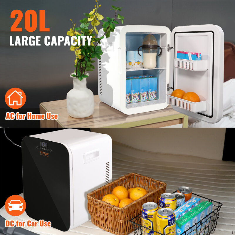 Vevor pembeku portabel 20L ตู้เย็นขนาดเล็กตู้แช่เย็นเก็บเครื่องสำอางเครื่องดื่มอาหารสำหรับตั้งแคมป์บ้านรถ