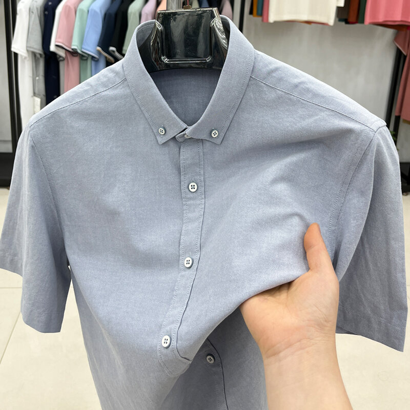 Рубашка мужская с воротником с короткими рукавами, из натурального хлопка