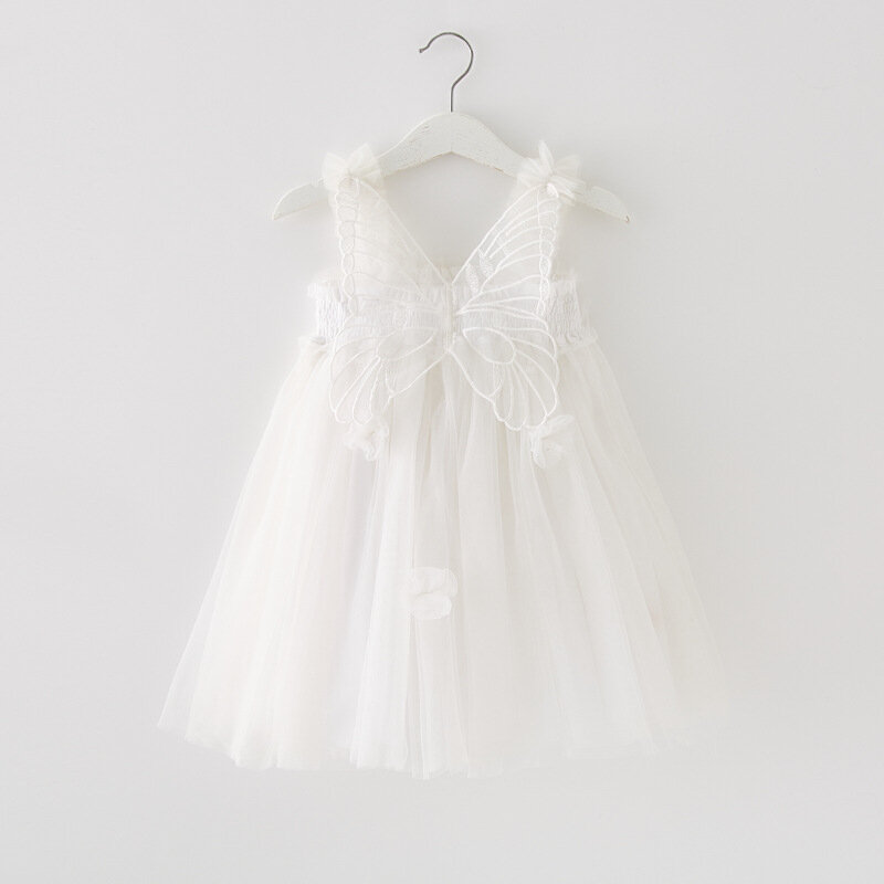 New Sweet Baby Girl Clothes Solid Colour Mesh Three Dimensional Wings Baby Dress Cute Clothes For Girls Part Princess TuTu Dress
