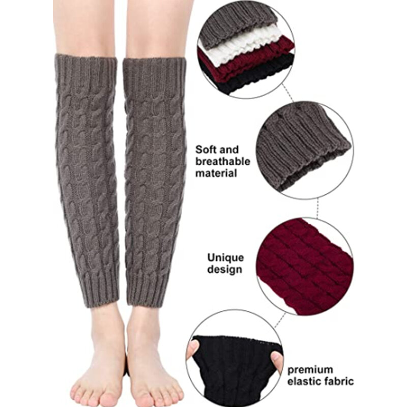 Chaussettes tricotées noires pour femmes, guêtres pour les genoux, guêtres pour les cuisses, chauffe-jambes, cadeaux, nouvelle mode, 2023