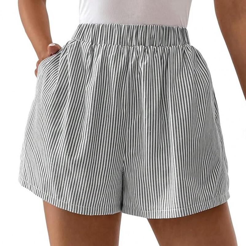 Summer Shorts Striped Print High Waist Pajama Shorts for Women Summer Beachwear Sleepwear Elastic Waist Shorts for Ladies Women