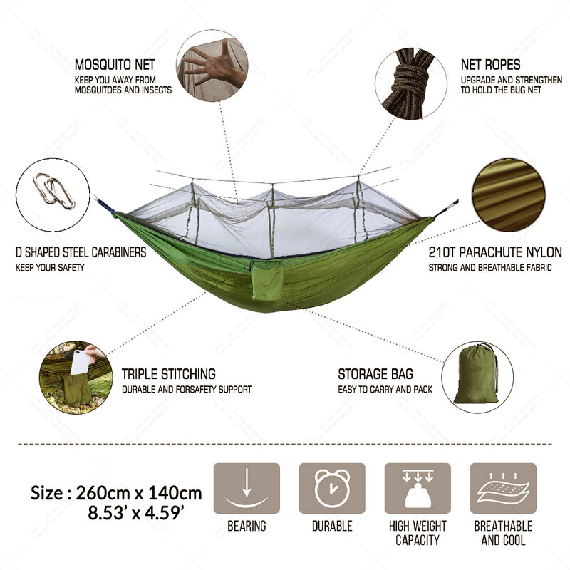 Balançoire suspendue anti-moustique, équipement de camping, mobilier de jardin extérieur, hamac portable, fournitures de tentes de randonnée, hamac touristique