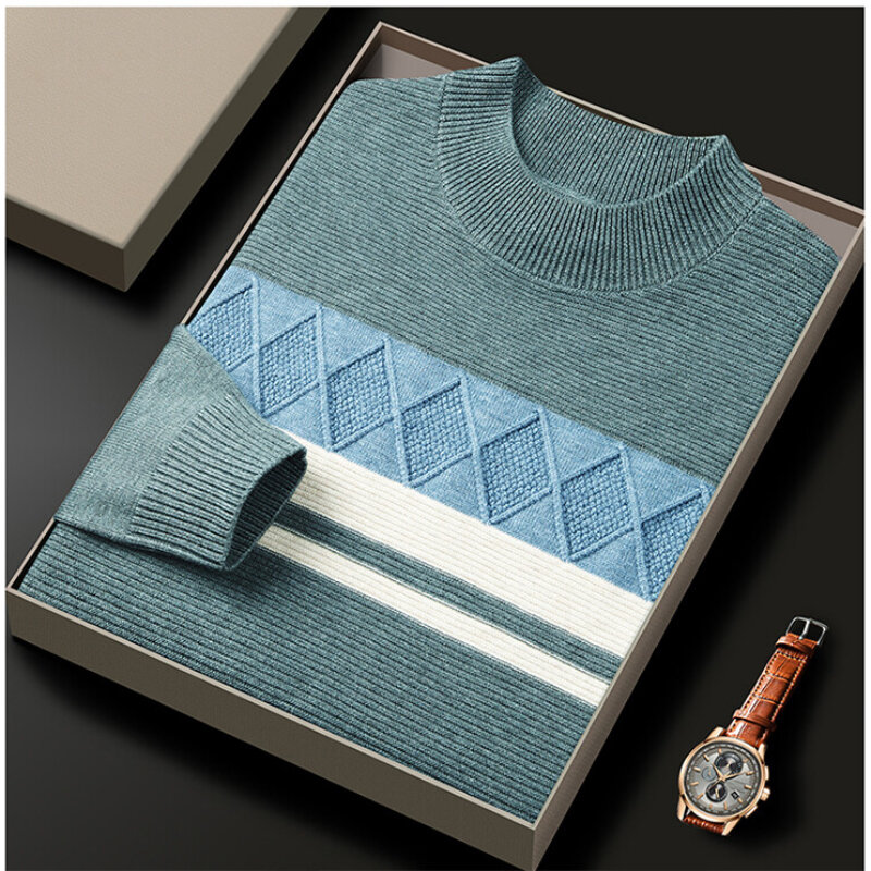 남성용 벨벳 원사 자카드 패턴 두꺼운 니트 스웨터, 젊은 캐주얼 패션 빈티지 스웨터, 3 가지 색상