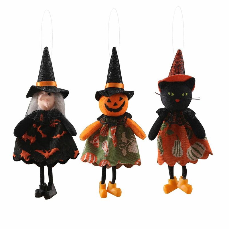 Mini DIY Festival Decor Witch Pumpkin Party Decoration Halloween Pendant Plush Dolls Haunted House Props Hanging Ornament