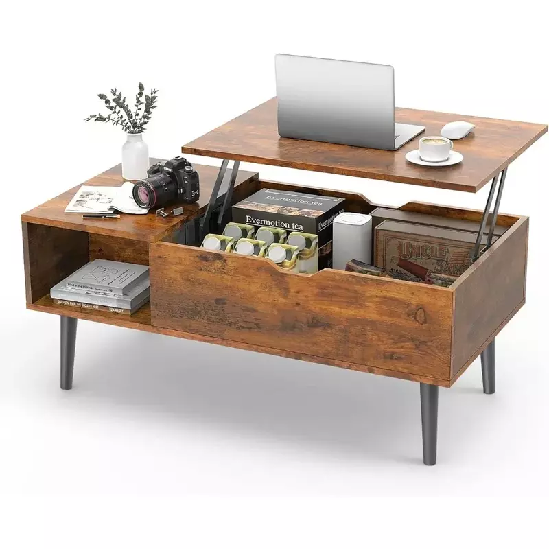 Couch tisch steigende Tischplatte Holz Couch tische mit Ablage fach und verstecktem Fach braun fracht frei Mittel raum Tisch