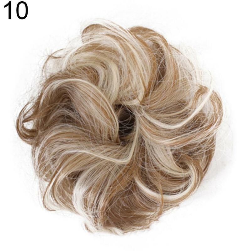 Ekstensi rambut sintetis hiasan rambut cepol elastis berantakan ikal, hiasan rambut Sanggul sintetis, hiasan rambut Updo donat untuk wanita