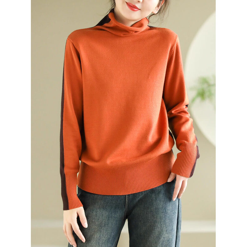 Primavera autunno semplice maglione Pullover a contrasto di colore per donna stile elegante Casual allentato morbido moda confortevole top in maglia