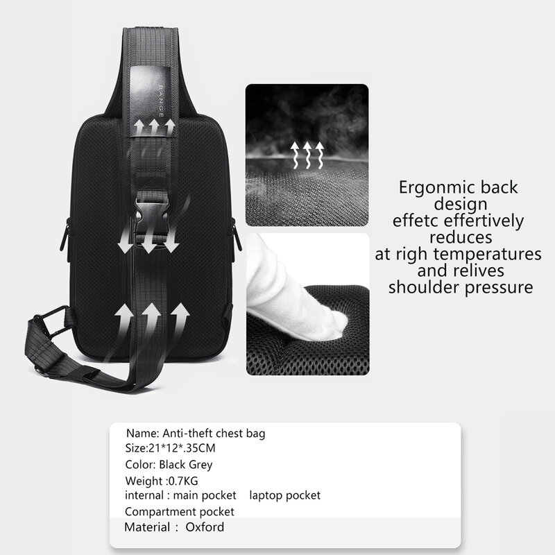 Bolso de hombro cruzado antirrobo de gran capacidad para hombres, bolsa de viaje con carga USB, se adapta a la almohadilla de 9 pulgadas