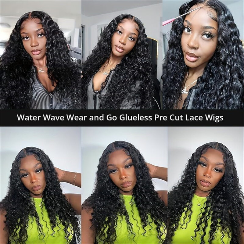 Water Wave Glueless Wig Human Hair Ready To Wear Pre Cut 4x4 Closure Lace Frontal Wig Pre Plucked Brazilian Curly Human Hair Wig