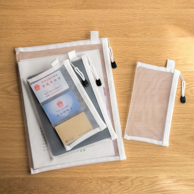 Bolsa de almacenamiento transparente de malla para carpetas de archivos A4/A5/A6, bolsa de lápices, bolsas de maquillaje cosmético multifunción, suministros de oficina escolar