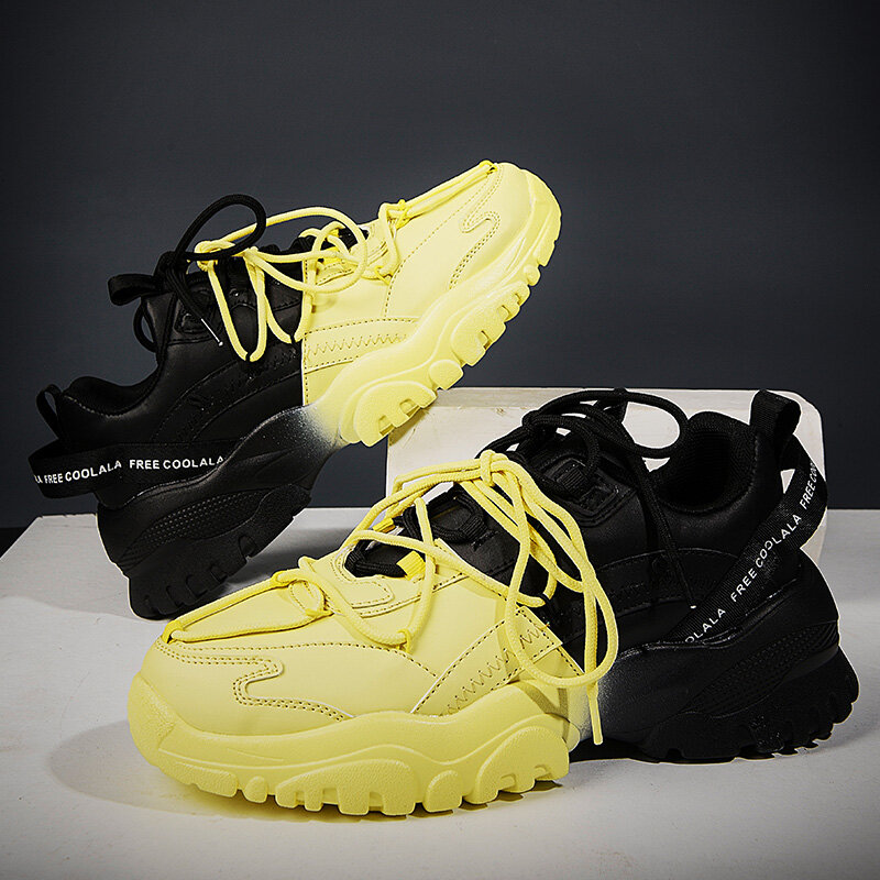 Mixed Color Jogging Shoes for Men Sneakers 2024 Spring Low-top Platform Men's Breathable Shoes Trendy Lace-up Non-slip Men Shoes