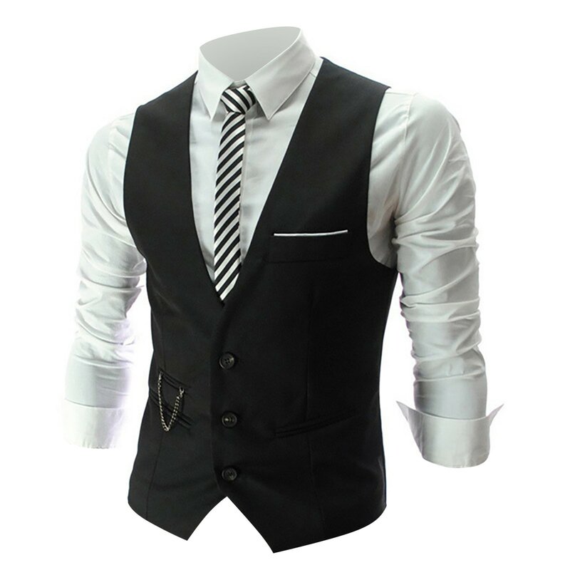 Men's Business Leisure Wedding Vests V Neck Sleeveless Slim Fit Jacket Tanks Solid Color Single Breasted Fashion Suit Vest
