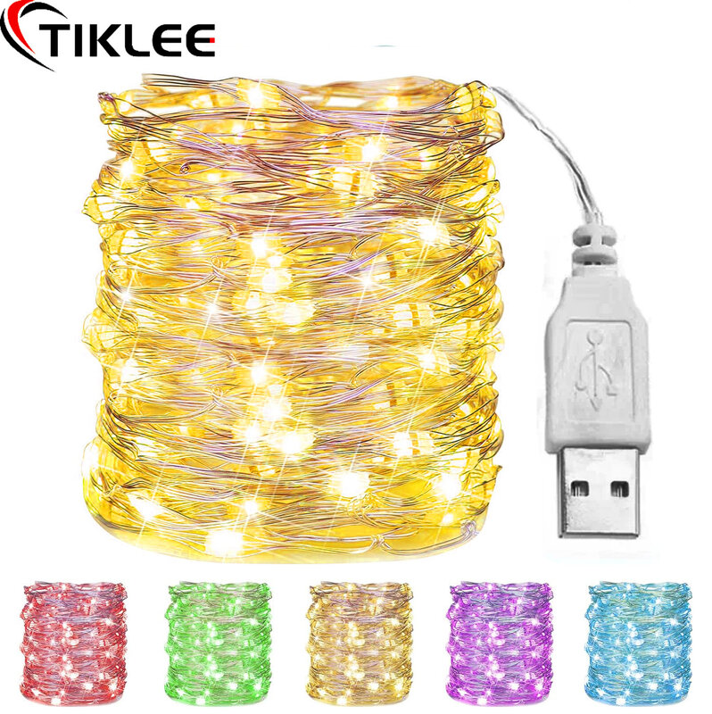LED銅線ランプ,30m,防水,USBバッテリー,妖精,クリスマス,結婚式,パーティーの装飾用