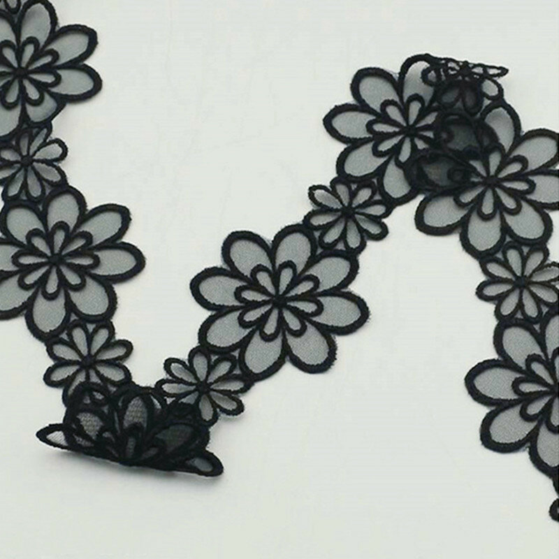 2022 블랙 오간자 자수 꽃 얇은 명주 그물 레이스 패브릭 칼라 아플리케 기푸르 리본 웨딩 드레스 베일, DIY 바느질 장식