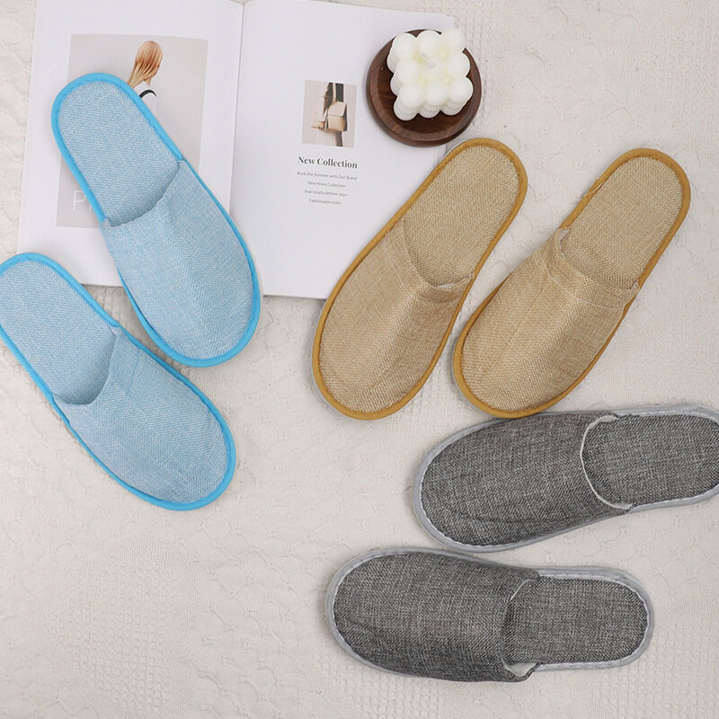 1 Pair Disposable Slippers Hotel Travel Slipper Sanitary Party Home Guest Slippers Women Solid Color Soft Hospitality Slippers