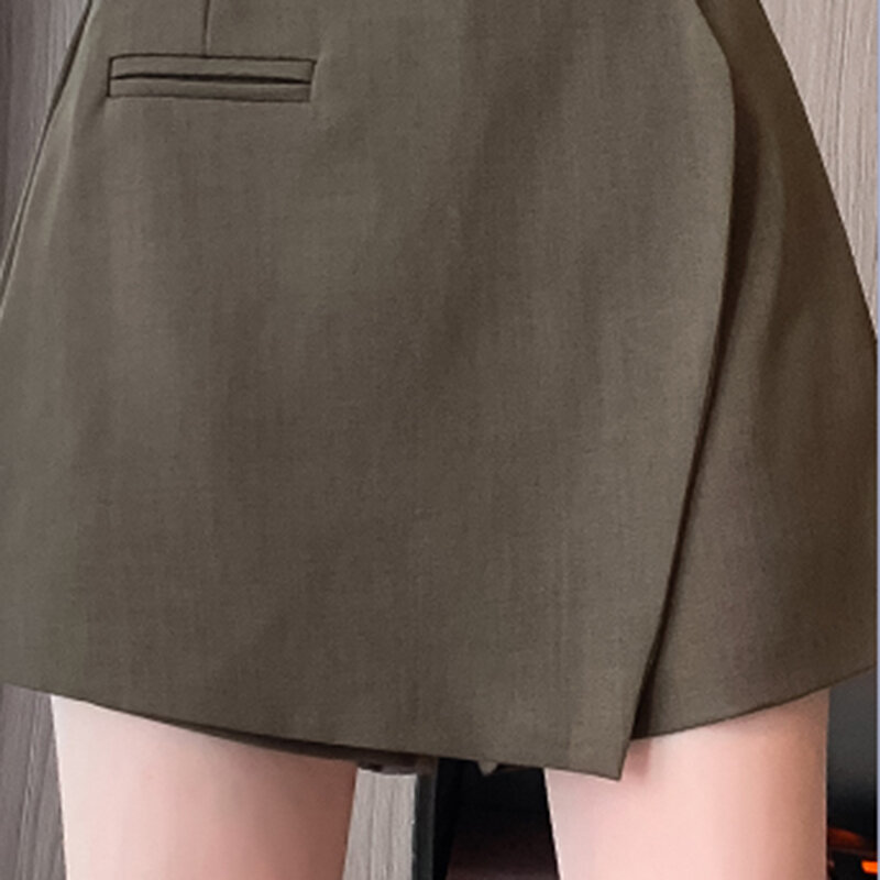 Graue unregelmäßige Damen röcke Shorts mit Gürtel 2024 fallen hohe Taille elegante Mode Büroarbeit kurze Hosen