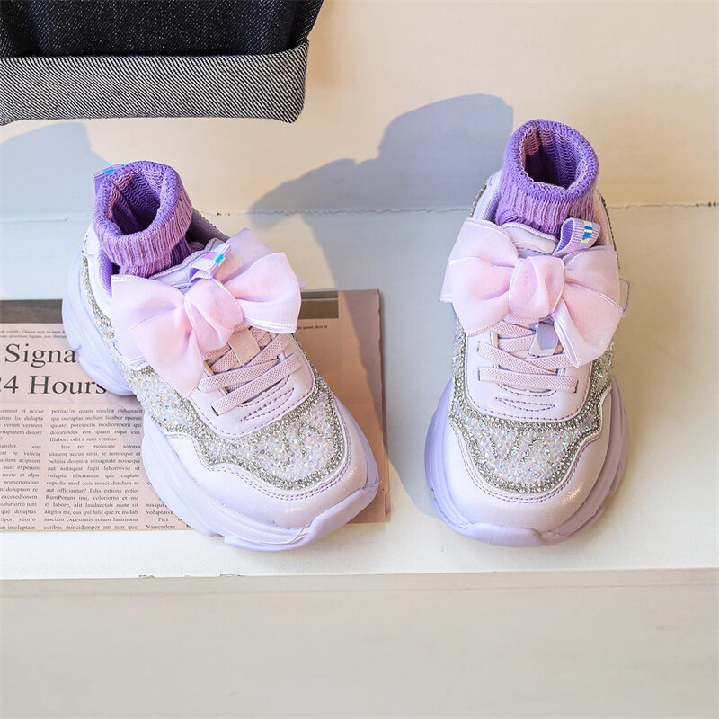 Sepatu kasual anak perempuan berlian imitasi pita sepatu anak-anak Sneakers balita bayi baru musim semi musim gugur 2A
