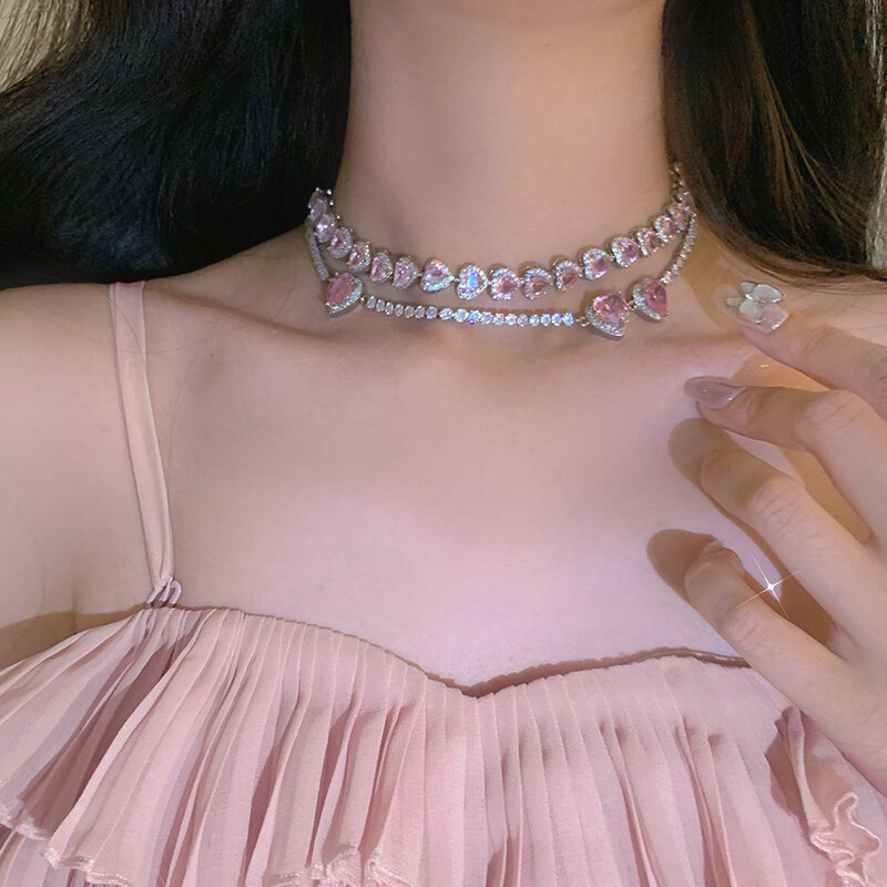 UILZ – collier ras du cou en Zircon rose doux pour femmes et filles, chaîne élégante en cristal pour fête de mariage, livraison gratuite