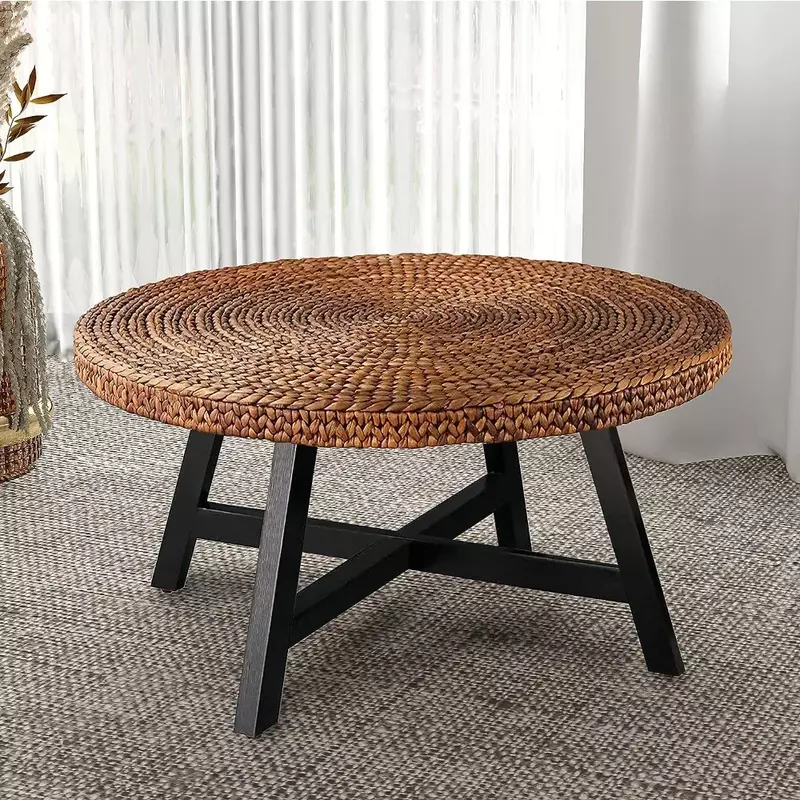 Круглый журнальный столик RANDEFURN, журнальные столики из морской травы, коктейльный столик из сосновой древесины с основой, легко собирается, несколько размеров