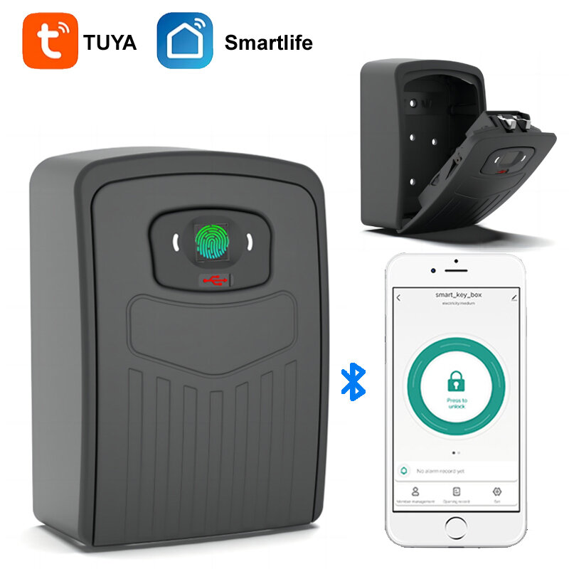 Tuya Smart Fingerprint Key Lock Box, Bluetooth, App Desbloquear, Wall Mount, Safe Door Lock, Security Lock, fácil de sair