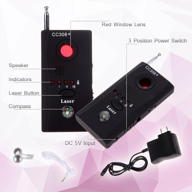 Multi-Function CC308+ Wireless Camera Lens Signal Detector Radio Wave Signal Detect Cameras Full-range WiFi RF GSM Device Finder
